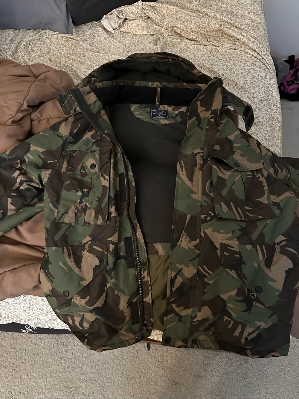 Abercrombie & Fitch Camouflage Raincoat Jacket - Green, Brown, Black